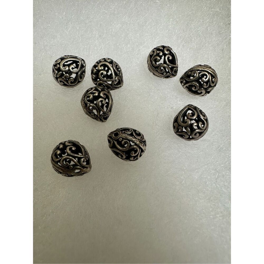 Bali Sterling Silver Oxidized Tear Drop Shape Focal Beads (set of 8)  #M-1953